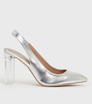 New Look Wide Fit Silver Clear Block Heel Court Shoes